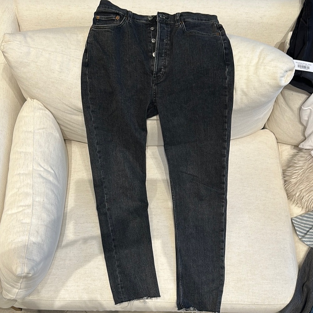 RE/DONE Ultra High Rise Skinny Black Denim Jeans with Raw Hem (button fly)